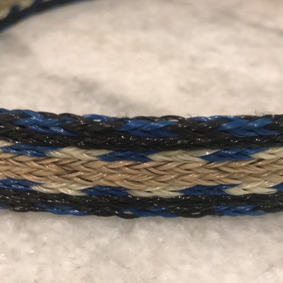 Vintage Western Belt Womens 34 Blue Woven Gold SilverTone Buckle Leather Cowgirl - Picture 5 of 13